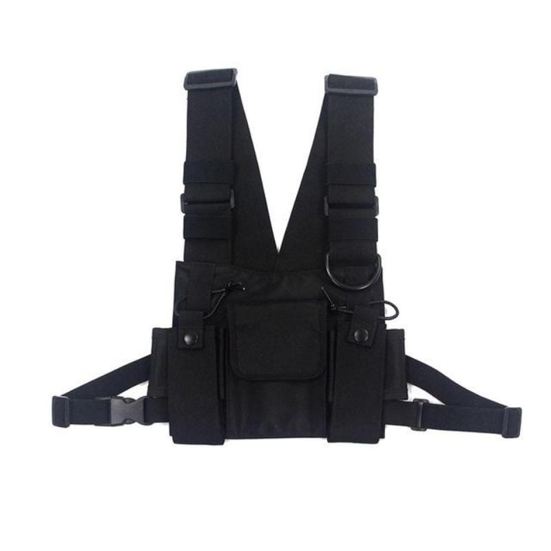 Black Techwear Cargo Pocket Chest Rig Vest - Ghoul RIP
