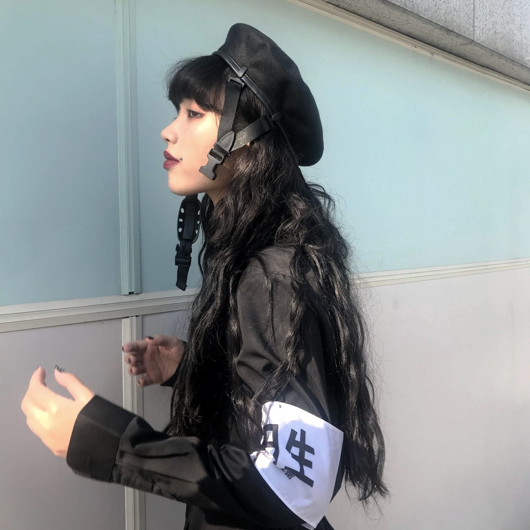 Black Wool Beret With Buckle Strap - Ghoul RIP