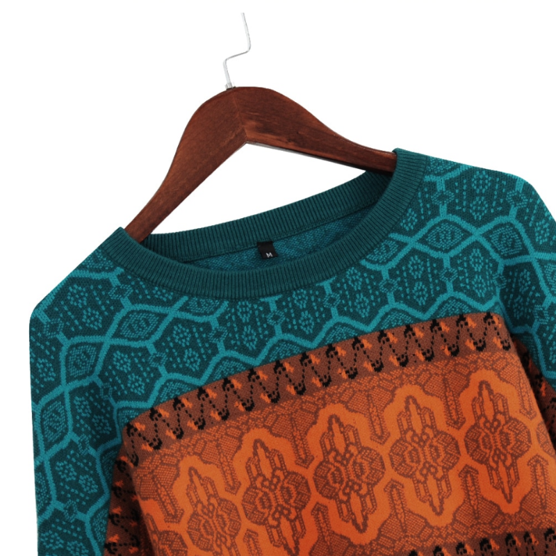Blue & Orange Intricate Retro Chic Knit Sweater - Ghoul RIP