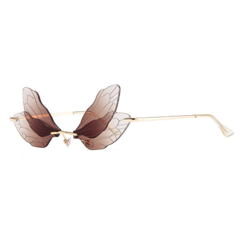 Butterfly Wing Shaped Rimless Sunglasses - Ghoul RIP