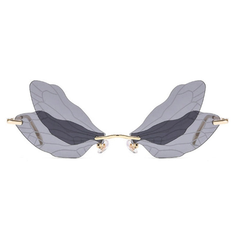 Butterfly Wing Shaped Rimless Sunglasses - Ghoul RIP