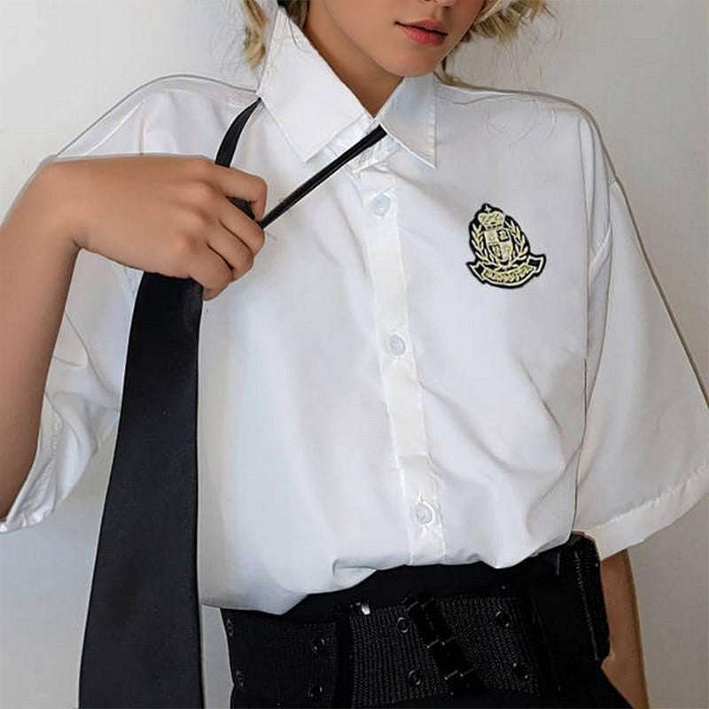 Button Up With Tie & Pleated Skirt Uniform Set - Ghoul RIP
