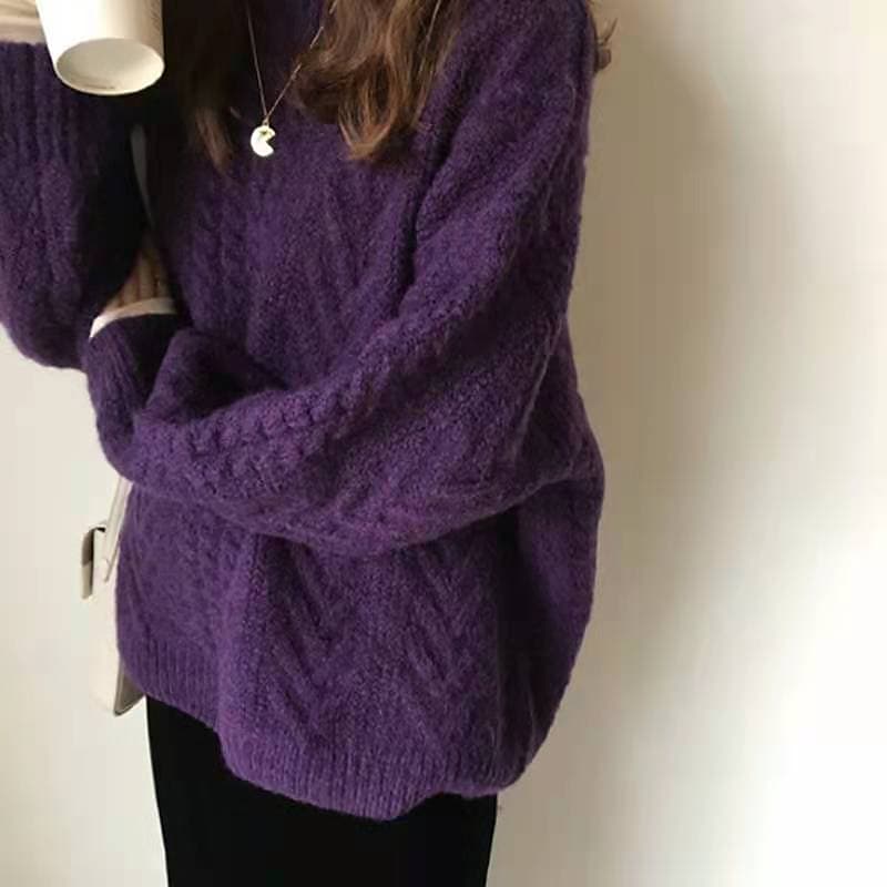 Cable Knit Fisherman Round Neck Sweater - Ghoul RIP