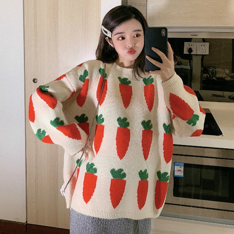 Carrot Pattern Knitted Sweater - Ghoul RIP