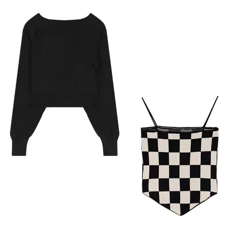 Checkerboard Cami & Shrug Two Piece Set - Ghoul RIP