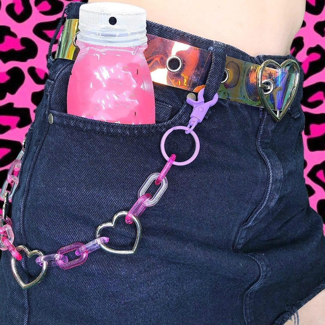 Colorful Acrylic Hearts Belt Loop Chain - Ghoul RIP