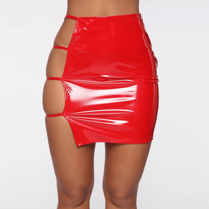 Colorful Cut Out Wet Look Pencil Skirt - Ghoul RIP