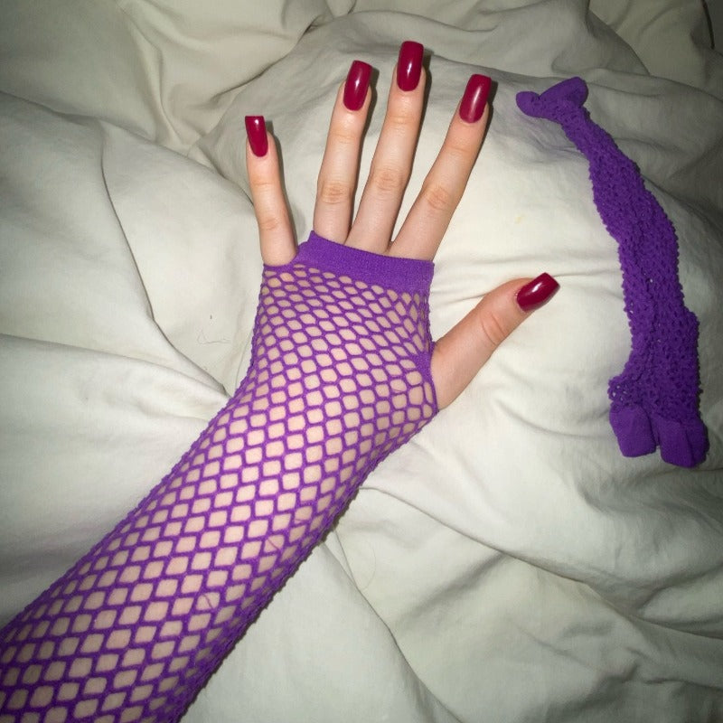 Colorful Fishnet Elbow Length Fingerless Gloves - Ghoul RIP