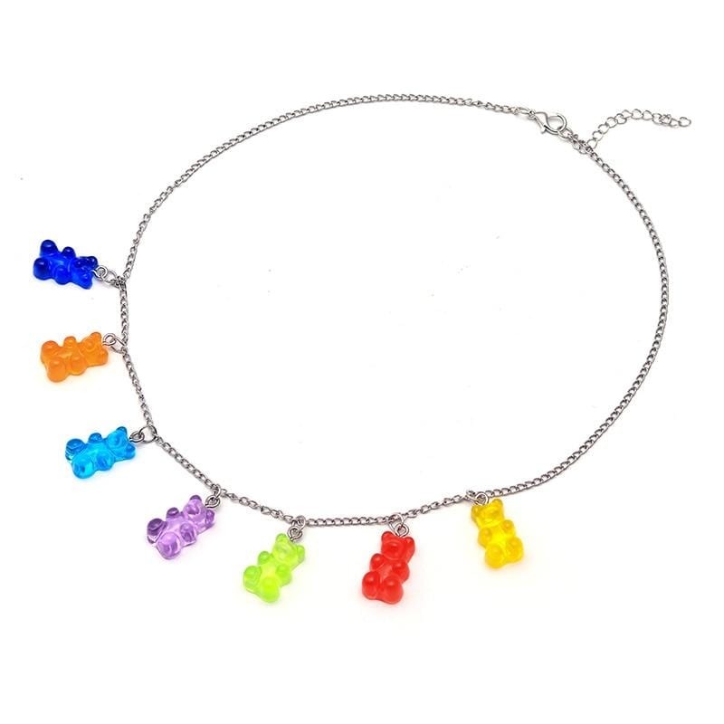 Colorful Kidcore Gummy Bear Pendant Necklace - Ghoul RIP