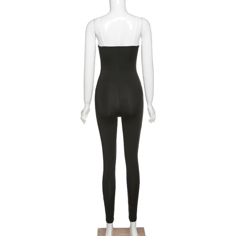 Contrast Piping Bodycon Jumpsuit - Ghoul RIP