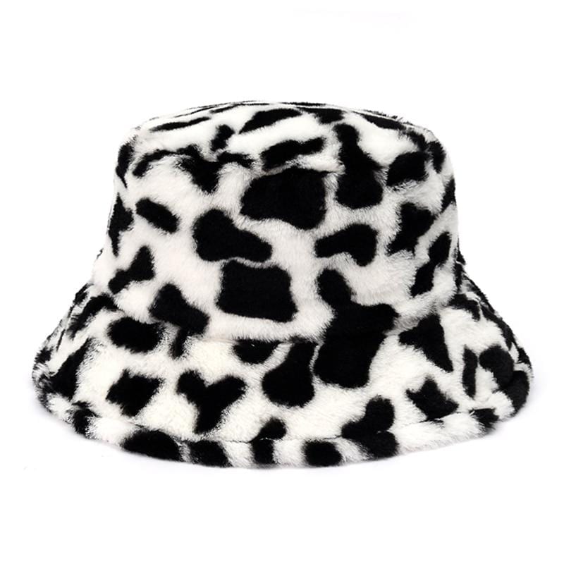 Cow Print Fuzzy Bucket Hat - Ghoul RIP