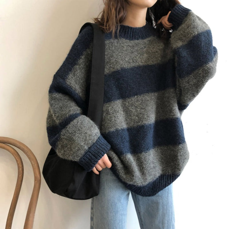 Cozy Contrast Striped Knit Sweater - Ghoul RIP
