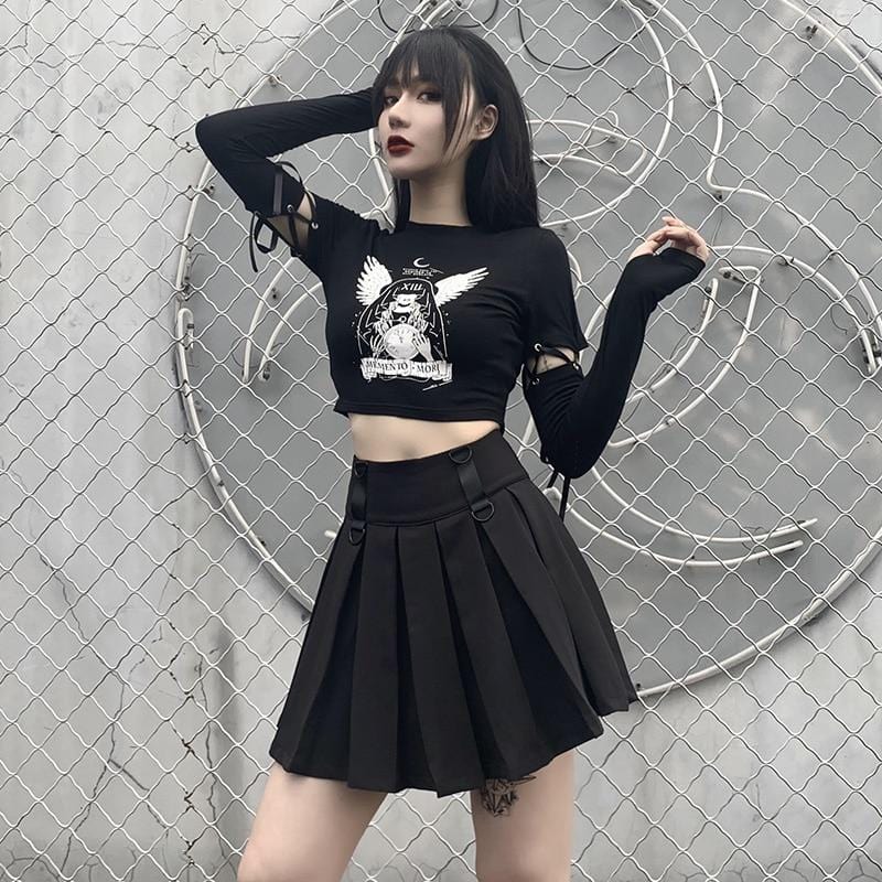 Cropped Gothic Print 'Memento Mori' Long Sleeve - Ghoul RIP