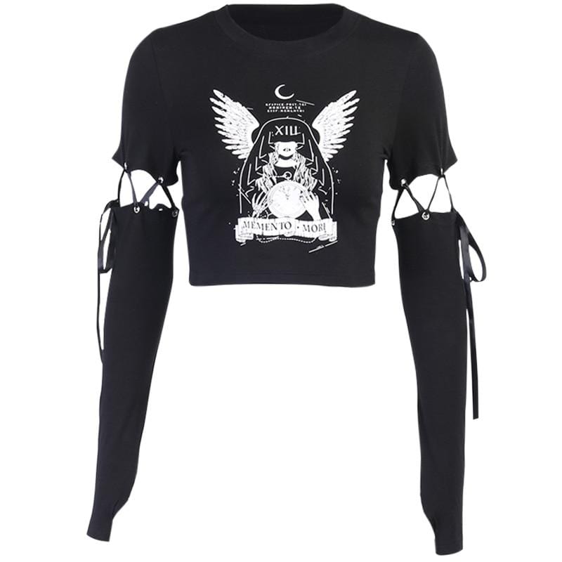Cropped Gothic Print 'Memento Mori' Long Sleeve - Ghoul RIP