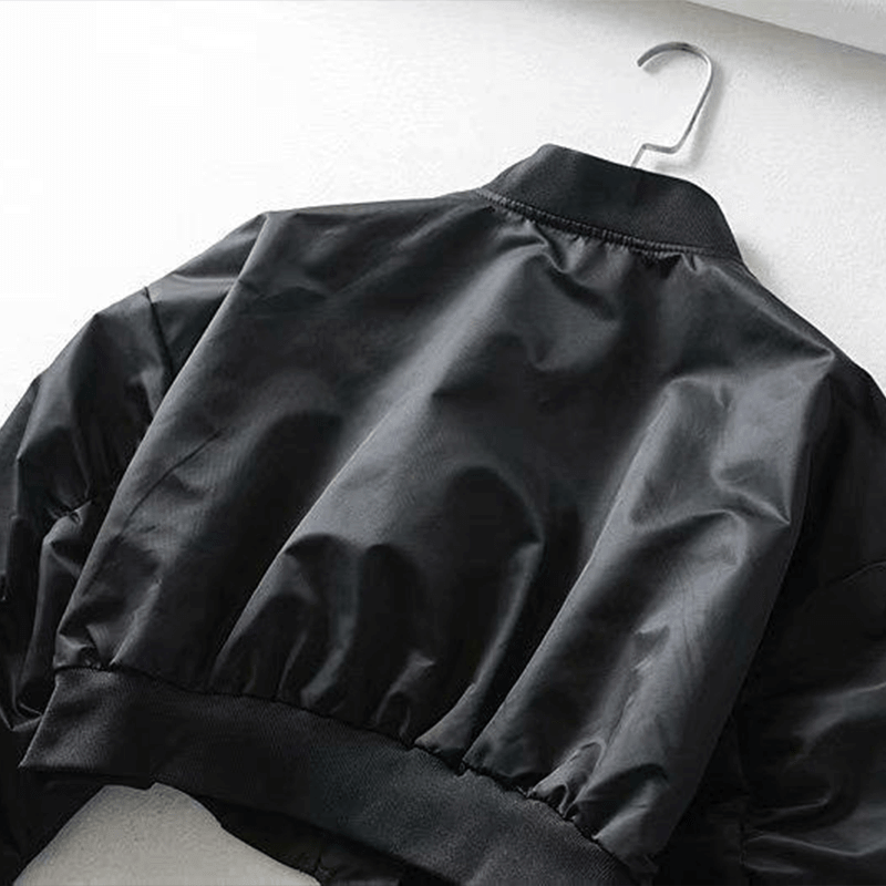 Cropped Ruched Sleeve Bomber Jacket - Ghoul RIP
