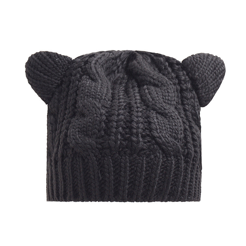 Cute Knit Beanie With Cat Ears - Ghoul RIP