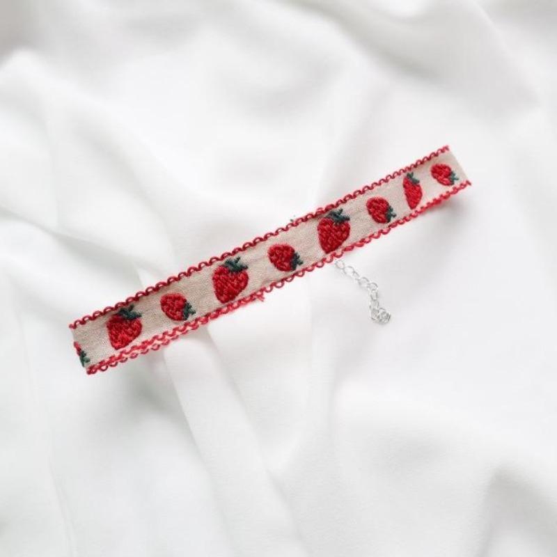 Cute Strawberry Pattern Fabric Choker - Ghoul RIP