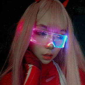 Cyberpunk Glowing Rimless Shield Glasses - Ghoul RIP
