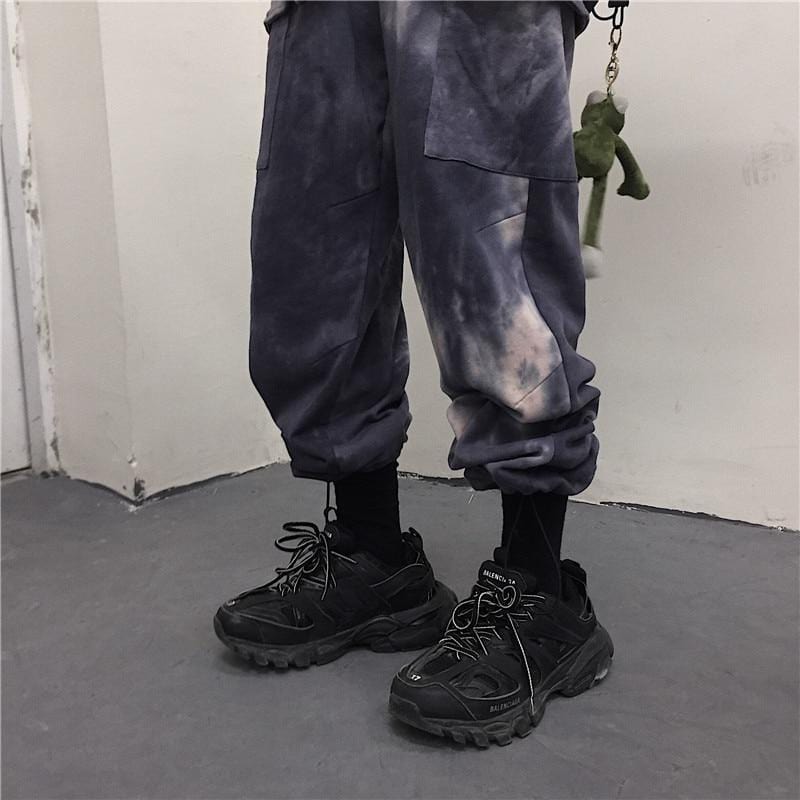 Dark Tie Dye Cargo Pants With Adjustable Cuffs - Ghoul RIP