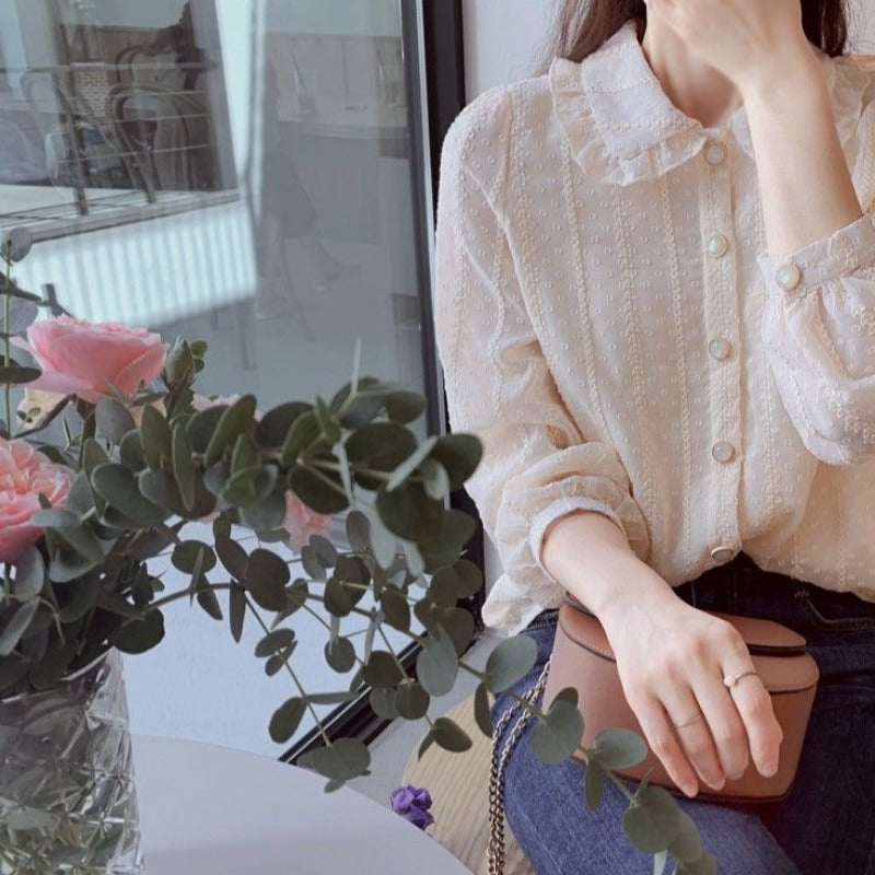 Embellished Off White Chiffon Blouse - Ghoul RIP