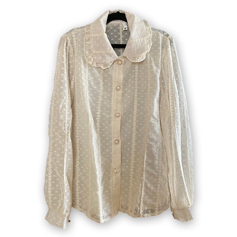 Embellished Off White Chiffon Blouse - Ghoul RIP
