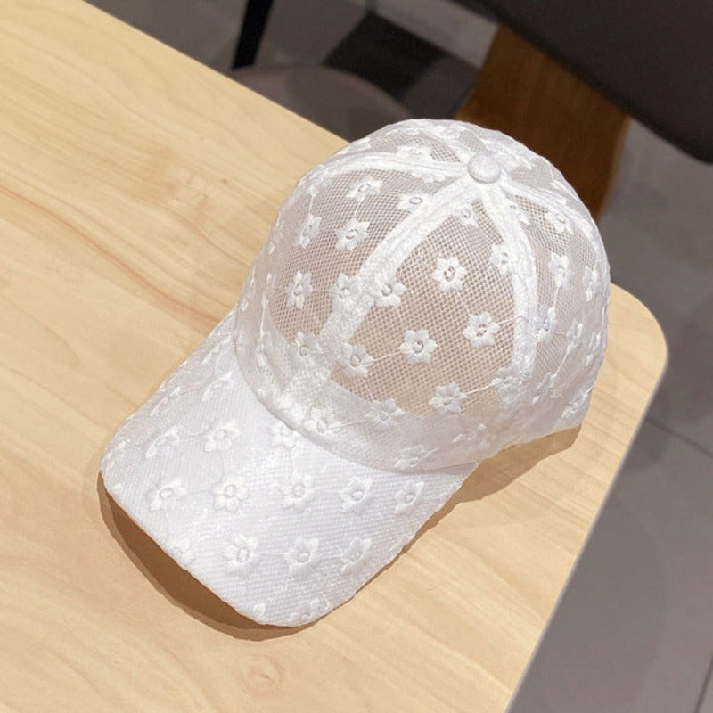 Embroidered Flower Pattern Mesh Baseball Cap - Ghoul RIP