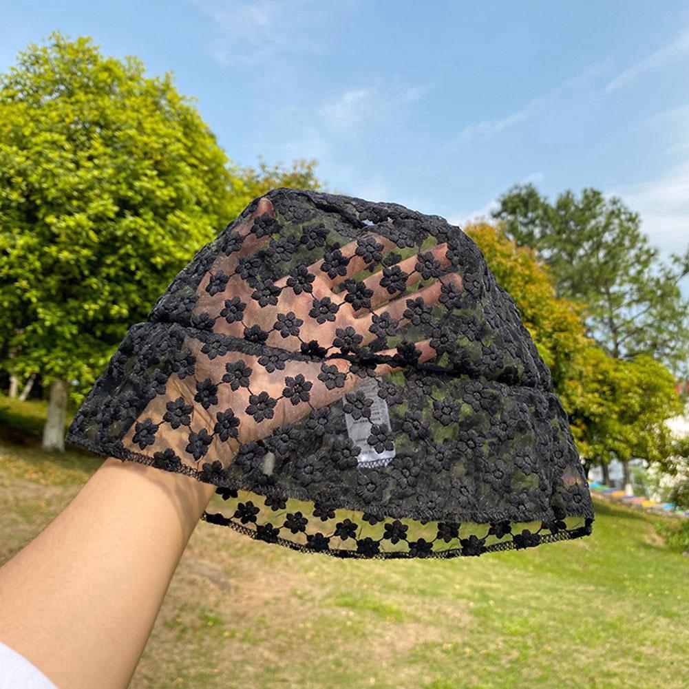 Embroidered Flower Pattern Mesh Bucket Hat - Ghoul RIP