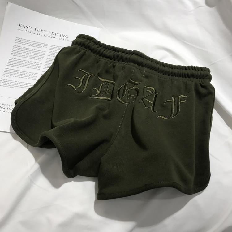 Embroidered 'IDGAF' Sweat Shorts - Ghoul RIP