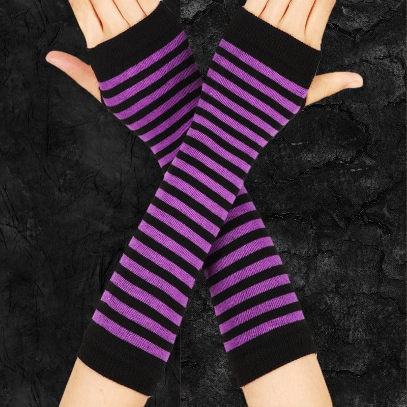 Emo Look Striped Arm Warmers - Ghoul RIP