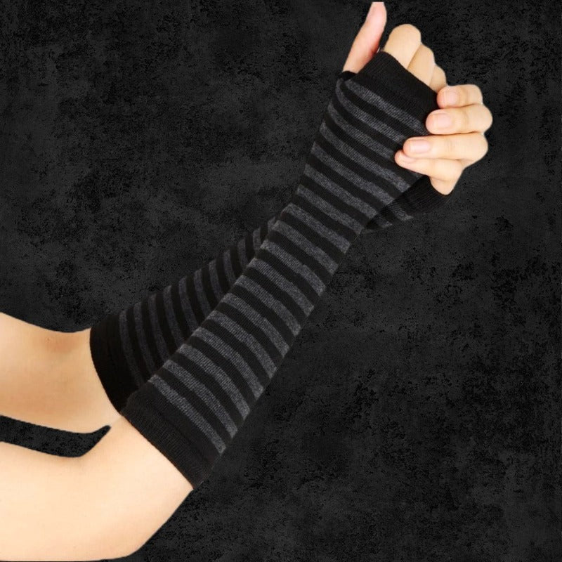Emo Look Striped Arm Warmers - Ghoul RIP