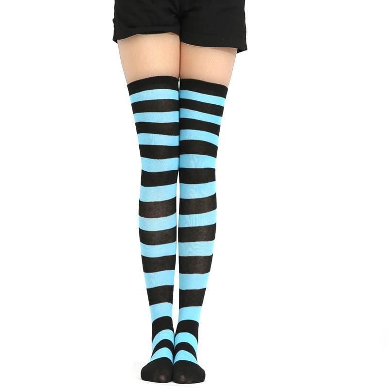 Emo Look Striped Thigh High Stockings - Ghoul RIP