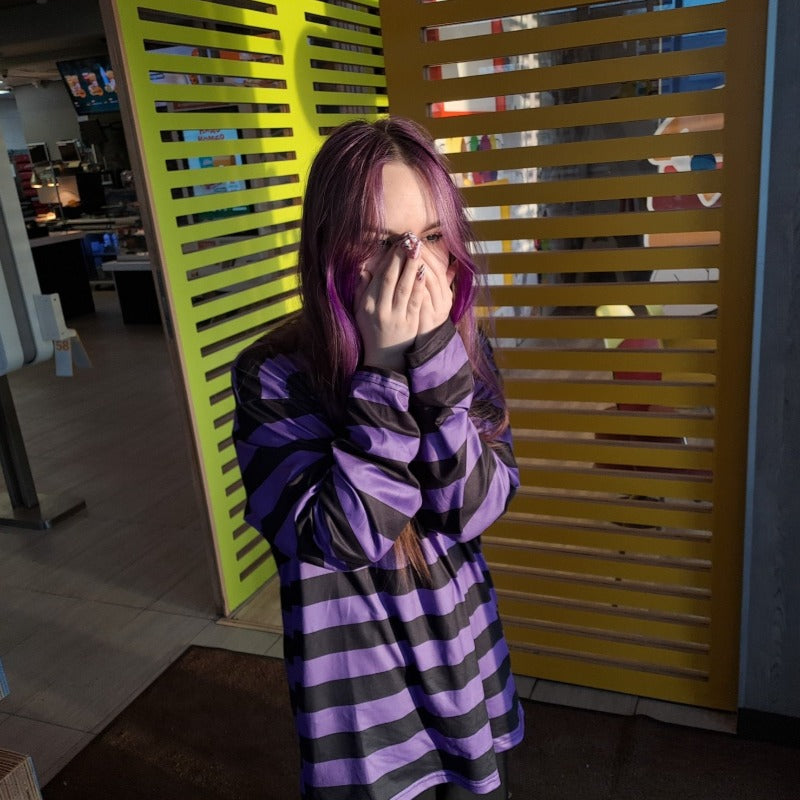 Emo Style Purple/Black Striped Long Sleeve - Ghoul RIP