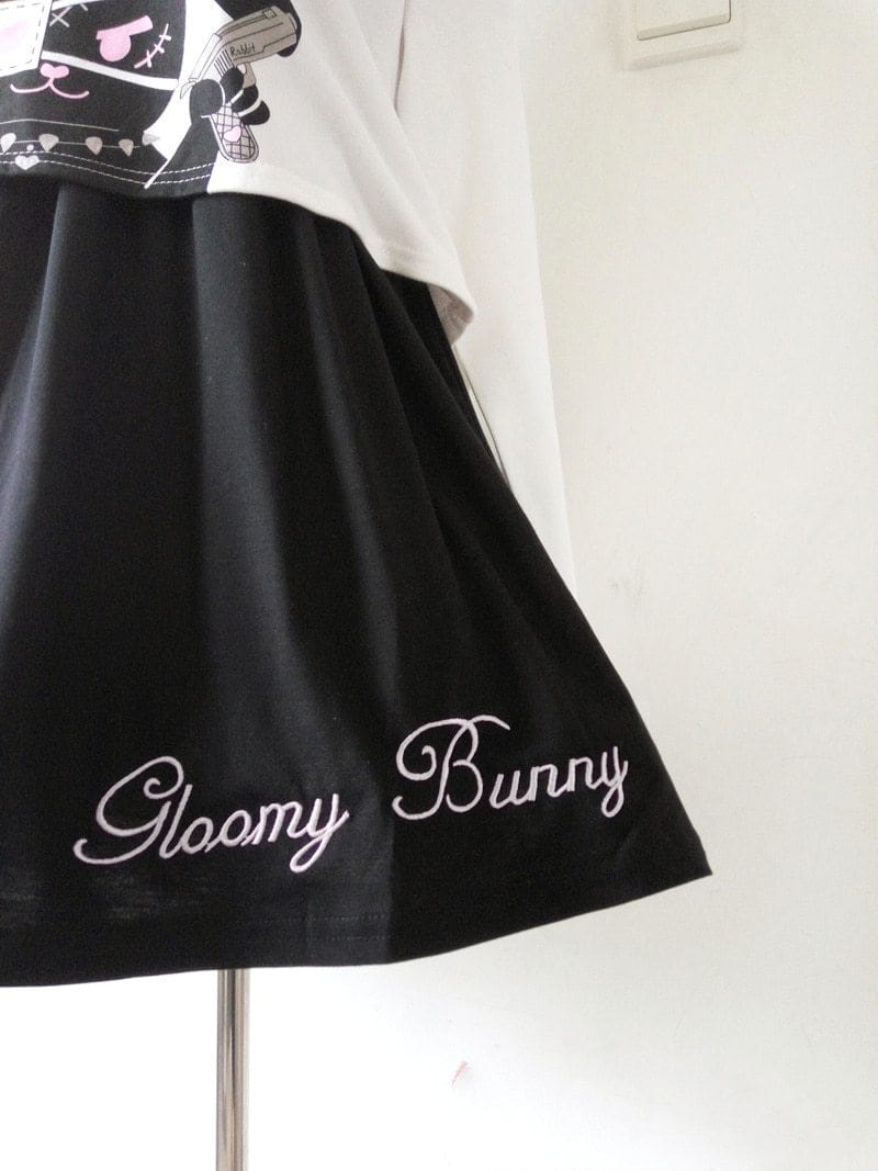 Evil Cute Bunny Long Sleeve & Swing Skirt Set - Ghoul RIP