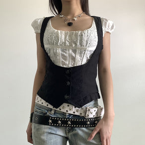 Fairy Grunge Open Chest Cropped Waistcoat - Ghoul RIP