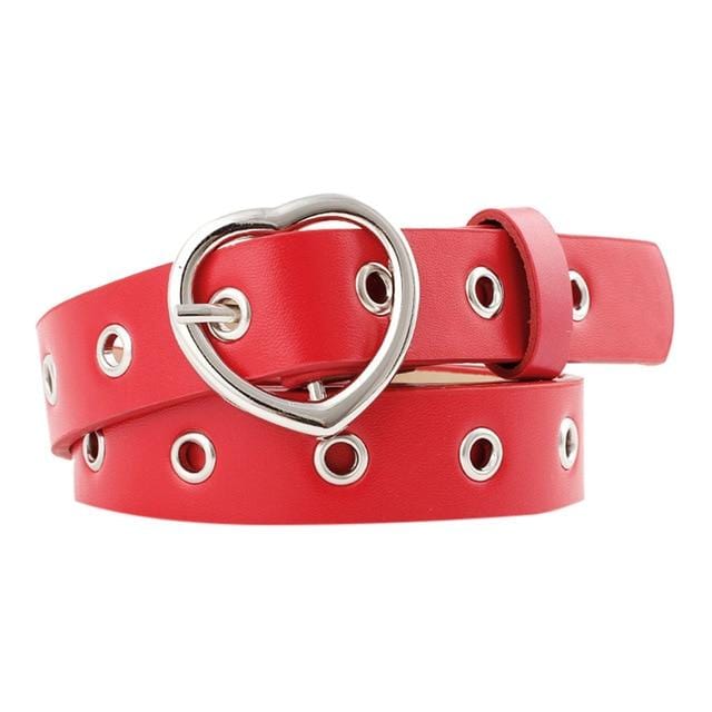 Faux Leather Grommet Belt With Silver Heart Buckle - Ghoul RIP