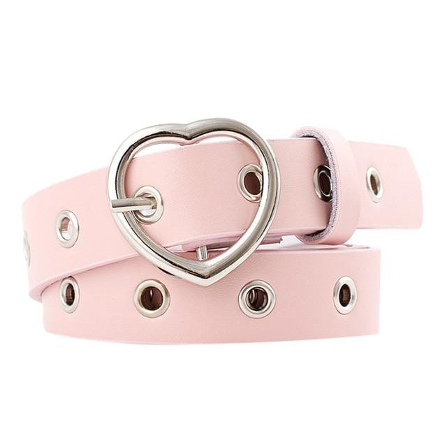 Faux Leather Grommet Belt With Silver Heart Buckle - Ghoul RIP