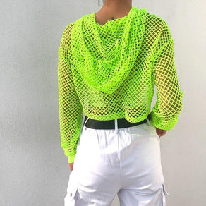 Fishnet Long Sleeve Crop Top Hooded Shrug - Ghoul RIP