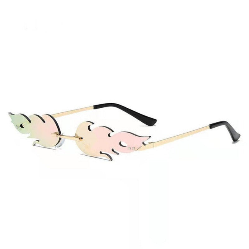 Flame Shaped Rimless Sunglasses - Ghoul RIP