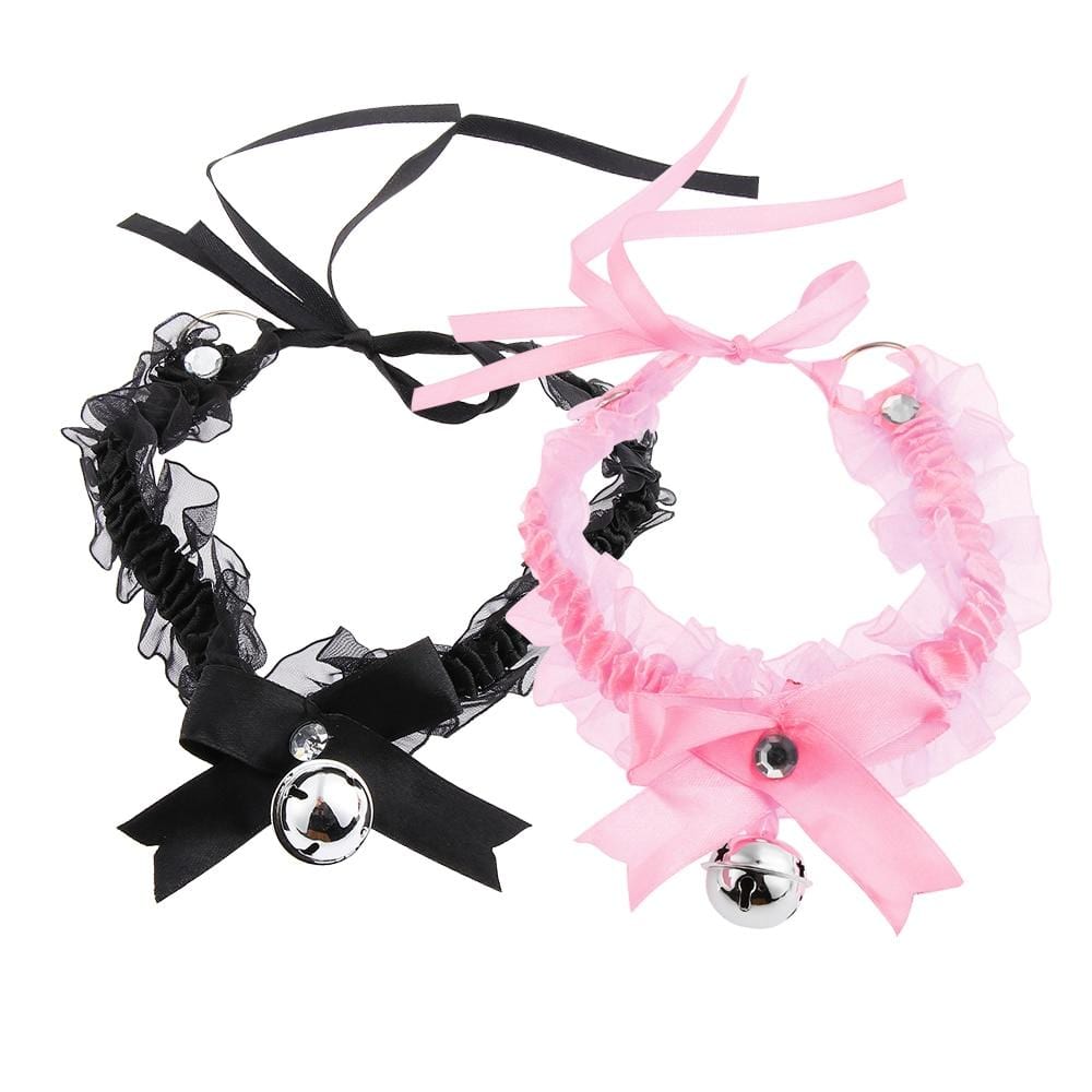 Frilly Lace Choker With Bell & Bow - Ghoul RIP