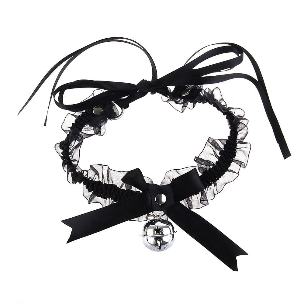 Frilly Lace Choker With Bell & Bow - Ghoul RIP