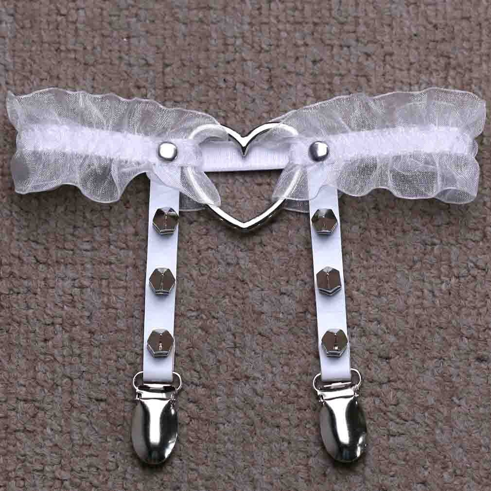 Frilly Lace Spikes & Heart Design Garter Belt - Ghoul RIP