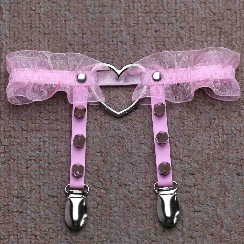 Frilly Lace Spikes & Heart Design Garter Belt - Ghoul RIP