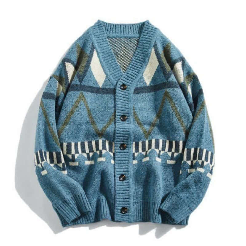 Geometric Pattern Knitted Cardigan - Ghoul RIP