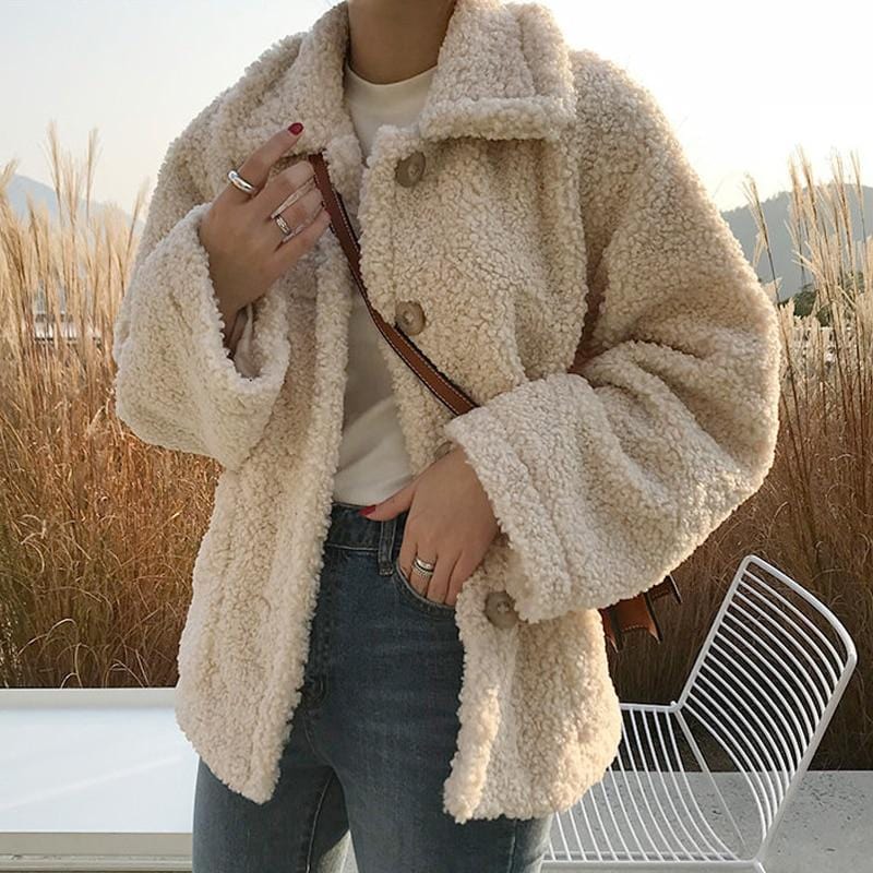 Golden Color Sherpa Button Front Teddy Coat - Ghoul RIP
