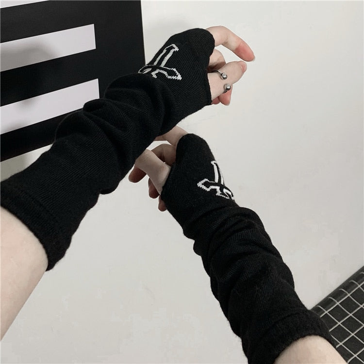Gothic Cross Jacquard Knit Arm Warmers - Ghoul RIP