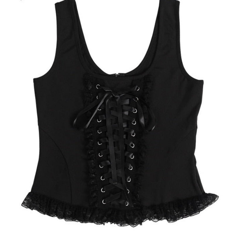 Gothic Scoop Neck Corset Tank Top - Ghoul RIP