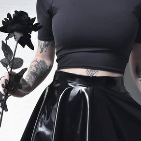 Gothic Wet Look Skater Skirt - Ghoul RIP