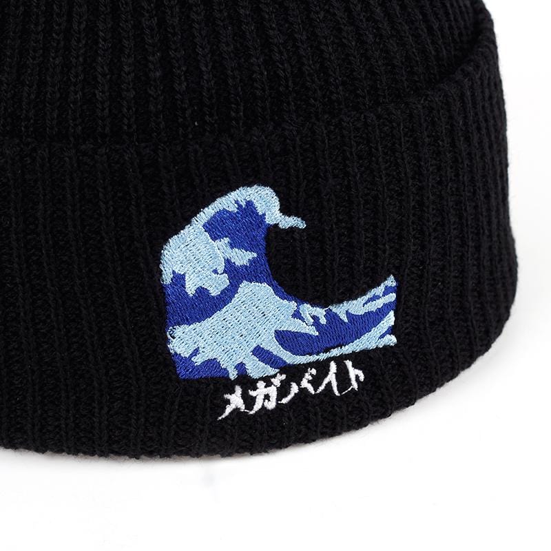 Great Wave Design Embroidered Beanie - Ghoul RIP