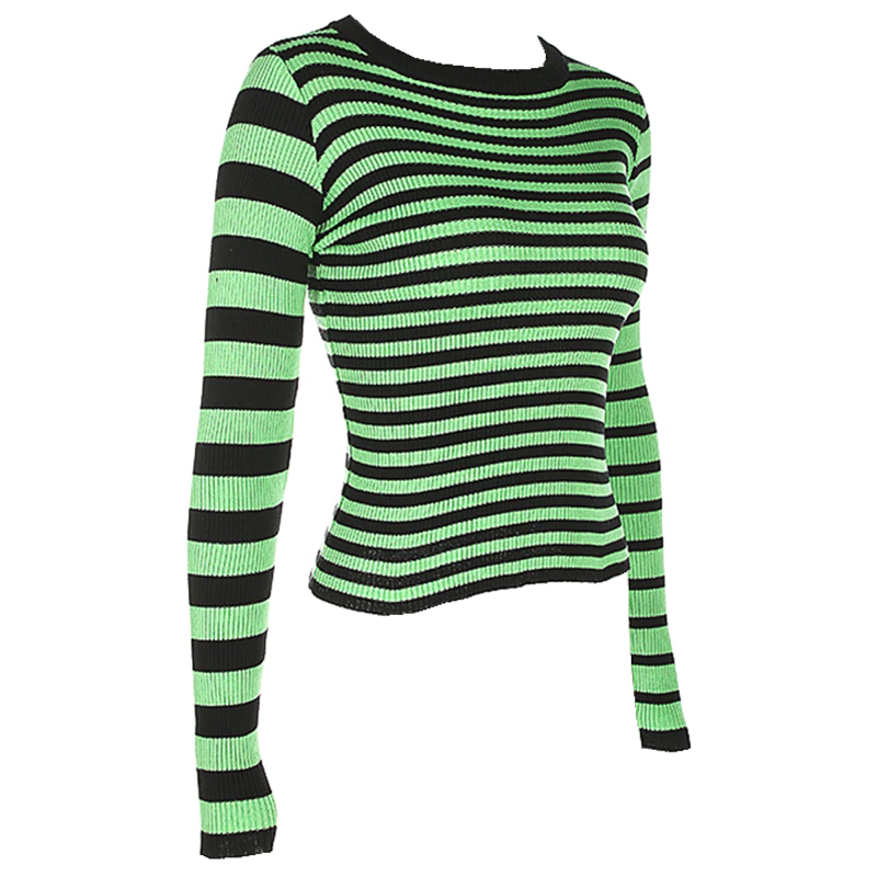 Green & Black Uneven Striped Knit Sweater - Ghoul RIP