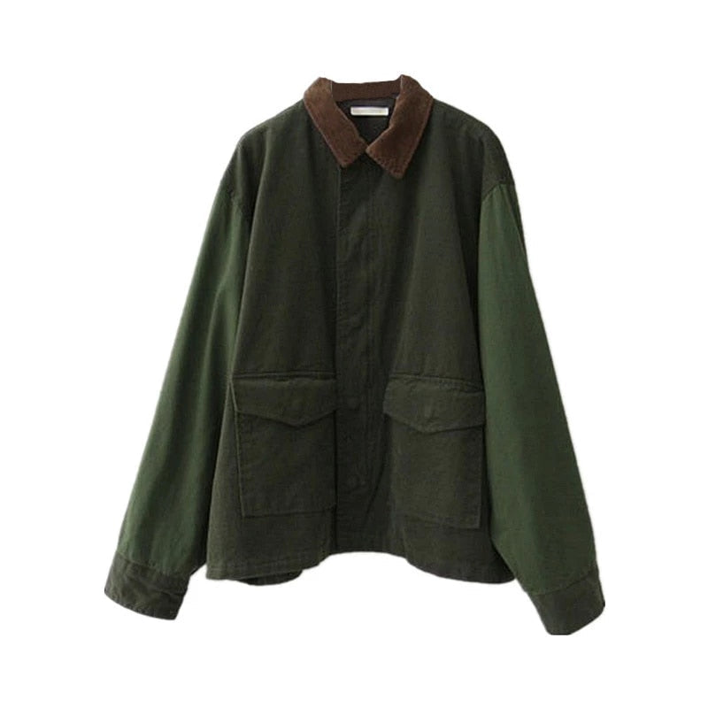 Green Twill Barn Coat With Brown Corduroy Collar - Ghoul RIP